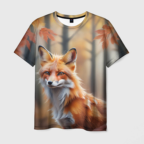 Мужская футболка Рыжая лисица в осеннем лесу / 3D-принт – фото 1