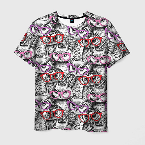 Мужская футболка Совы в розовых очках / 3D-принт – фото 1