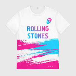 Мужская футболка Rolling Stones neon gradient style посередине
