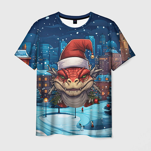 Мужская футболка Новогодний дракон 2024 зимний пейзаж / 3D-принт – фото 1