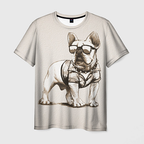 Мужская футболка Французский бульдог в очках и рубашке / 3D-принт – фото 1