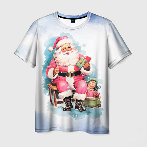 Мужская футболка Акварельный ретро Санта Клаус / 3D-принт – фото 1