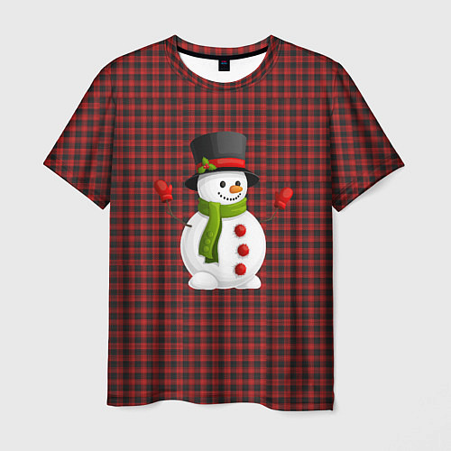 Мужская футболка Радостный снеговик машет руками / 3D-принт – фото 1