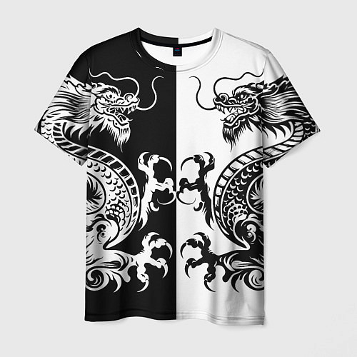Мужская футболка Черный и белый дракон / 3D-принт – фото 1