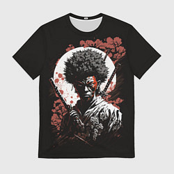 Мужская футболка Черный самурай на фоне луны