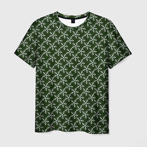 Мужская футболка Паттерн снежинки тёмно-зелёный / 3D-принт – фото 1