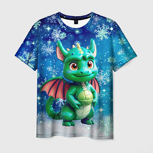 Мужская футболка Маленький дракончик в снежинках / 3D-принт – фото 1