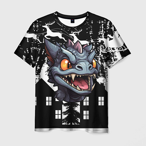 Мужская футболка Злой дракон на черном фоне / 3D-принт – фото 1