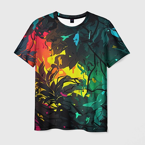 Мужская футболка Яркие разноцветные абстрактные листья / 3D-принт – фото 1
