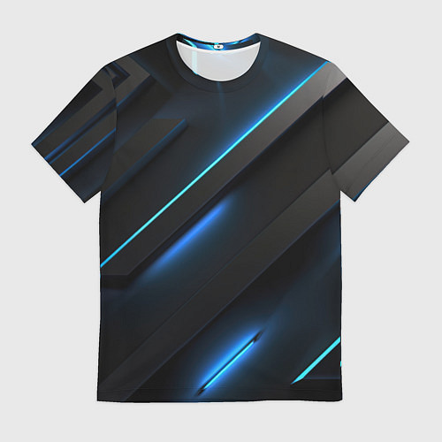 Мужская футболка Черная конструкция с синими неоновыми вставками / 3D-принт – фото 1