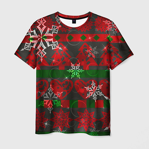 Мужская футболка Рождественские узоры ёлки и снежинки / 3D-принт – фото 1