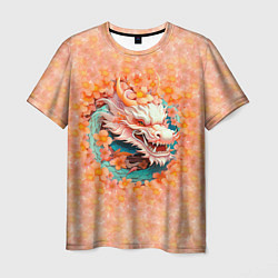 Футболка мужская Китайский дракон в розовых цветах, цвет: 3D-принт