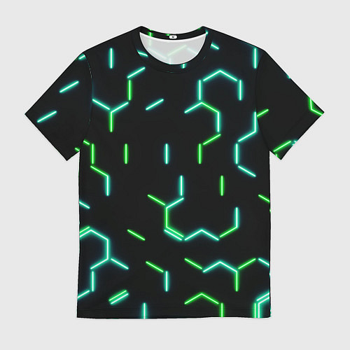 Мужская футболка Зеленые неоновые неполные гексагоны / 3D-принт – фото 1