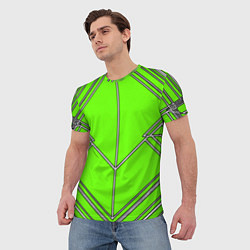 Футболка мужская Белые полосы на зелёном фоне, цвет: 3D-принт — фото 2