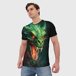 Футболка мужская Древний злой зеленый дракон, цвет: 3D-принт — фото 2
