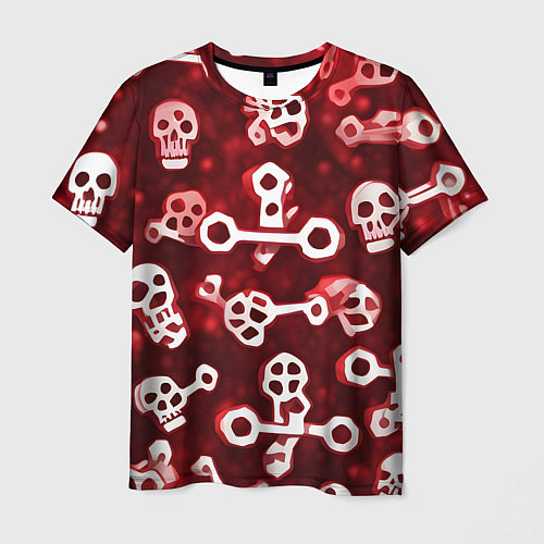 Мужская футболка Белые черепки и кости на красном фоне / 3D-принт – фото 1