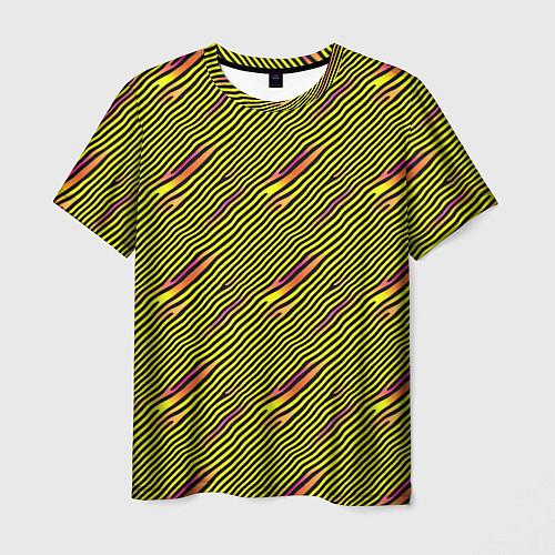 Мужская футболка Жёлтые и чёрные линии / 3D-принт – фото 1