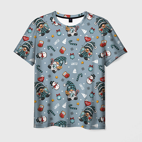 Мужская футболка Новогодний паттерн с гномами / 3D-принт – фото 1