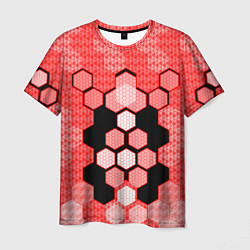 Мужская футболка Красная кибер броня hexagons