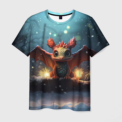 Мужская футболка Маленький огненный дракоша / 3D-принт – фото 1