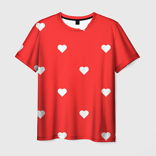 Мужская футболка Белые сердца на красном фоне / 3D-принт – фото 1