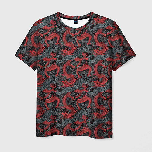Мужская футболка Красные драконы на сером фоне / 3D-принт – фото 1