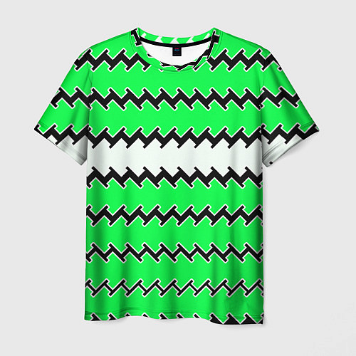 Мужская футболка Белые и зелёные полосы / 3D-принт – фото 1