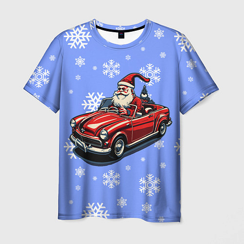 Мужская футболка Дед Мороз едет на машине / 3D-принт – фото 1