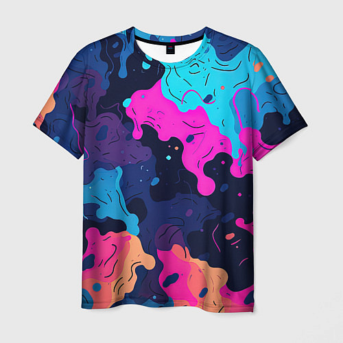 Мужская футболка Яркие кислотные разноцветные пятна в виде камуфляж / 3D-принт – фото 1