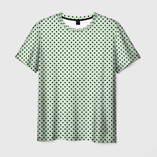 Мужская футболка Светло-салатовый паттерн маленькие звёздочки / 3D-принт – фото 1