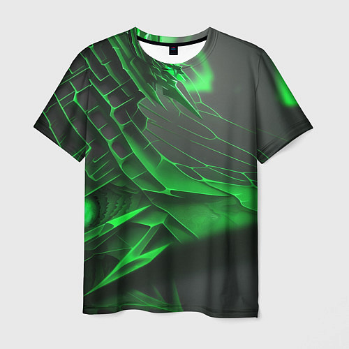 Мужская футболка Зелёная сеть на чёрном фоне / 3D-принт – фото 1