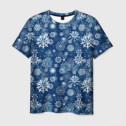 Мужская футболка Snowflakes on a blue background