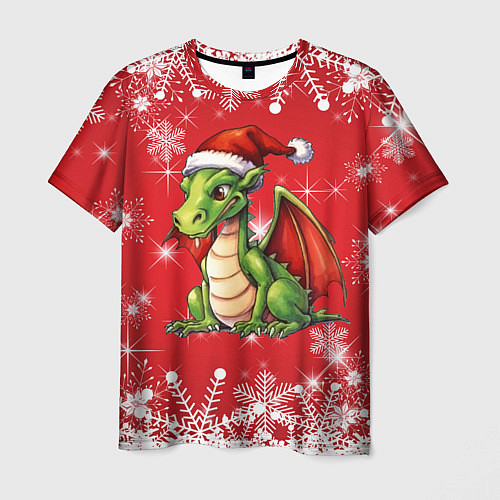 Мужская футболка Милый маленький новогодний дракон в новогодней шап / 3D-принт – фото 1