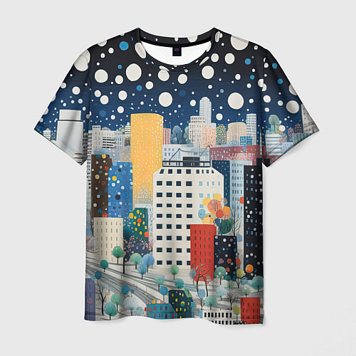 Мужская футболка Новогодний ночной город / 3D-принт – фото 1