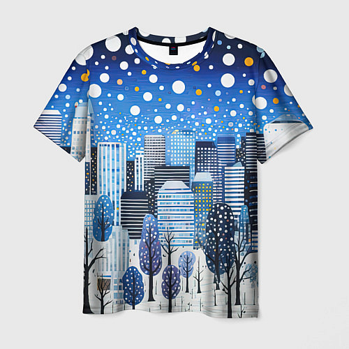 Мужская футболка Новогодний синий ночной город / 3D-принт – фото 1