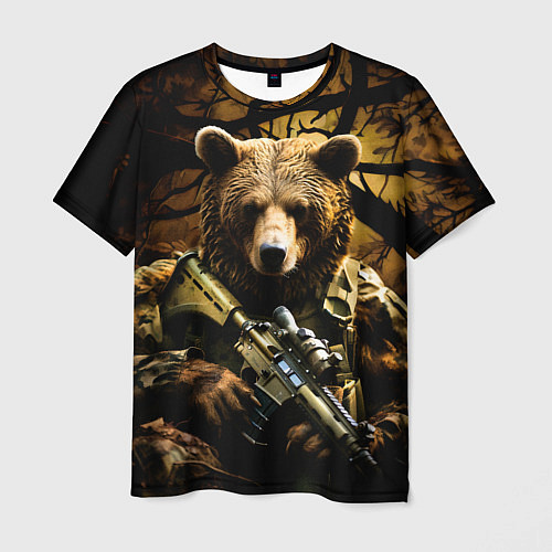 Мужская футболка Медведь солдат в дремучем лесу / 3D-принт – фото 1