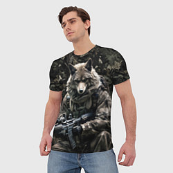 Футболка мужская Волк солдат в камуфляже, цвет: 3D-принт — фото 2