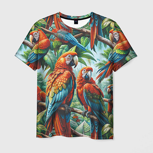 Мужская футболка Попугаи Ара - тропики джунгли / 3D-принт – фото 1