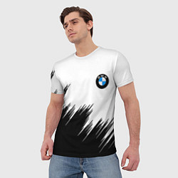 Футболка мужская BMW чёрные штрихи текстура, цвет: 3D-принт — фото 2