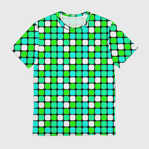 Мужская футболка Зелёные и белые квадраты / 3D-принт – фото 1