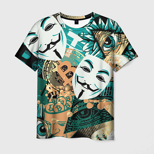 Мужская футболка Криптавалюта с маской Виндетта / 3D-принт – фото 1