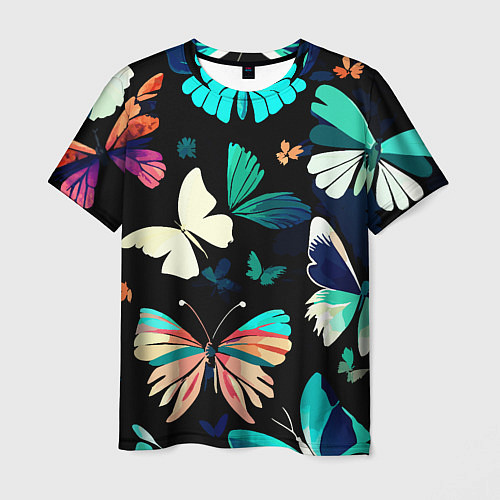 Мужская футболка Бирюзовые бабочки паттерн / 3D-принт – фото 1