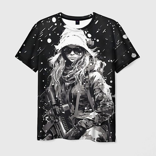 Мужская футболка Девушка воин зимней ночью / 3D-принт – фото 1