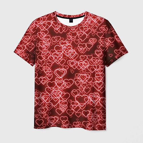 Мужская футболка Неоновые сердечки красные / 3D-принт – фото 1