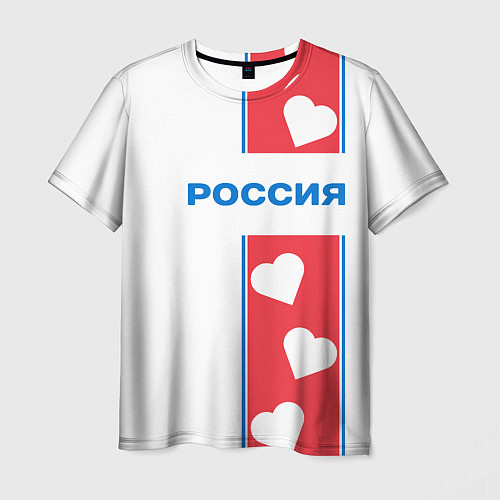 Мужская футболка Россия с сердечками / 3D-принт – фото 1