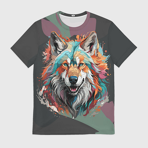 Мужская футболка Голова яркого волка / 3D-принт – фото 1