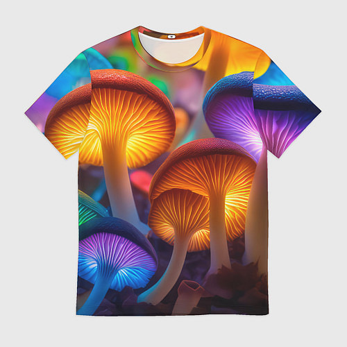 Мужская футболка Неоновые светящиеся грибы / 3D-принт – фото 1