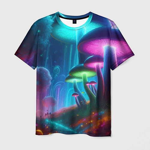 Мужская футболка Планета цветных неоновых грибов / 3D-принт – фото 1