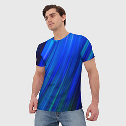 Футболка мужская Неоновые синии линии, цвет: 3D-принт — фото 2