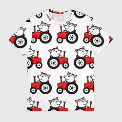 Мужская футболка Поросенок Пётр на красном тракторе